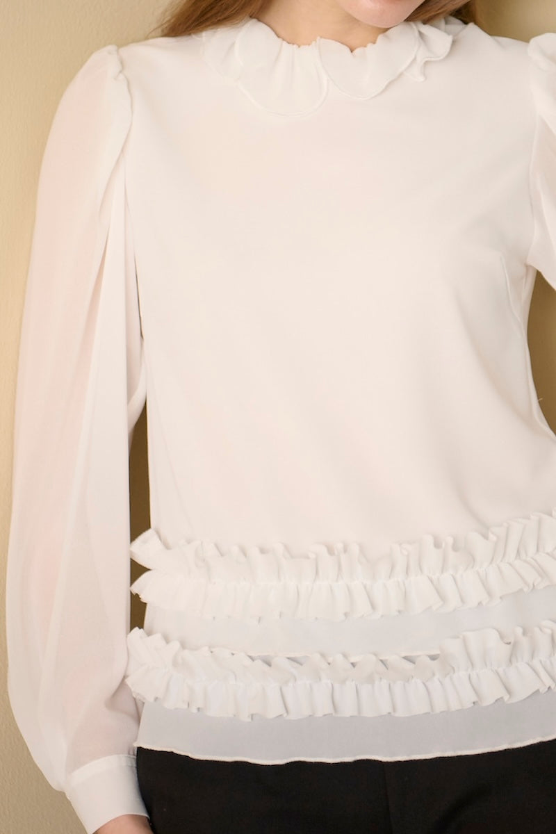 petal frill blouse / white