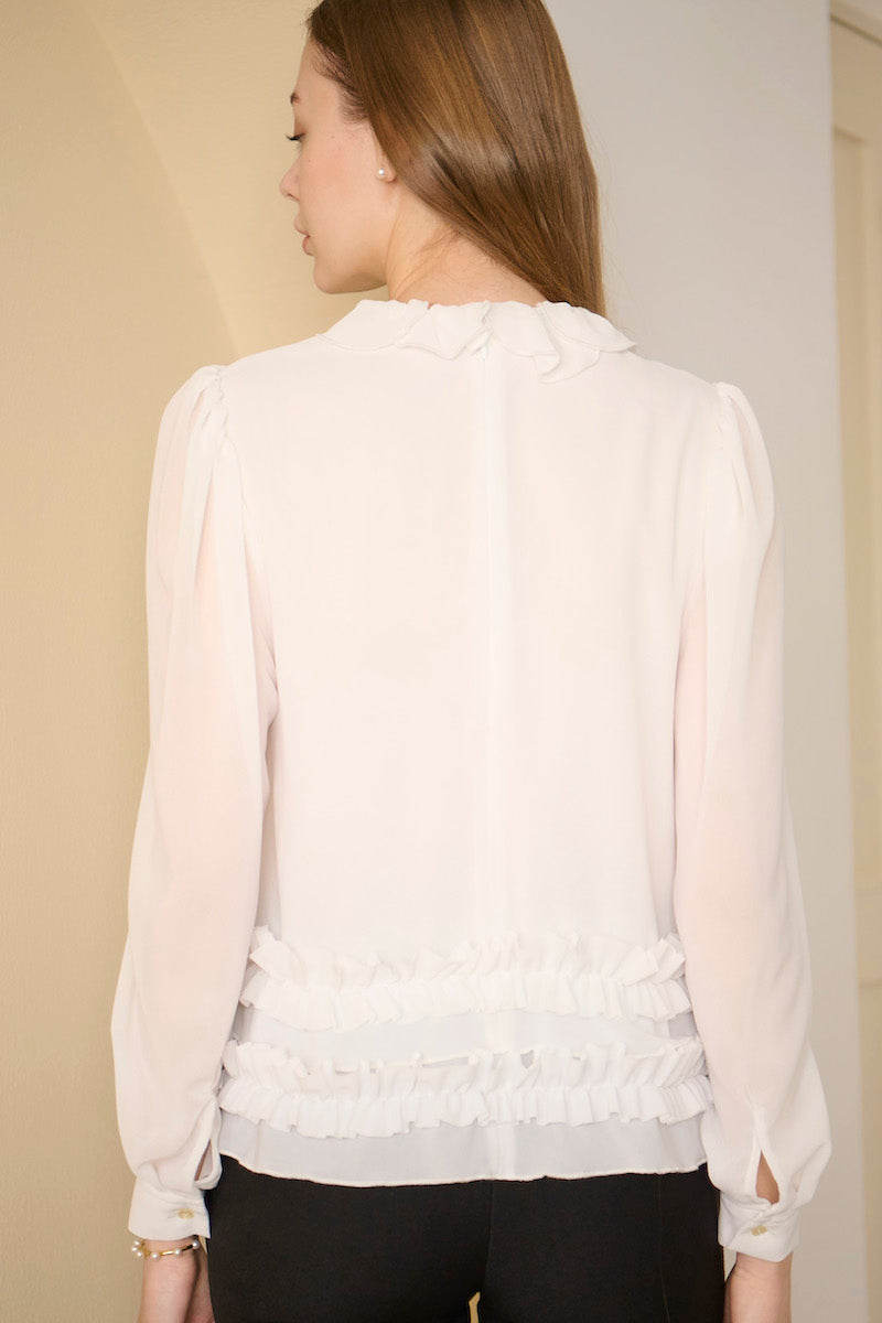 petal frill blouse / white
