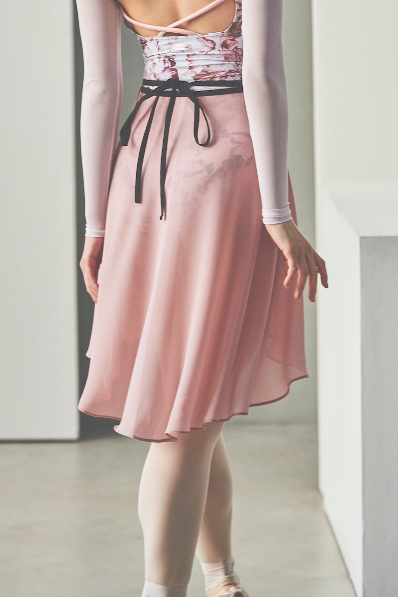 black ribbon wrap skirt / dusty pink