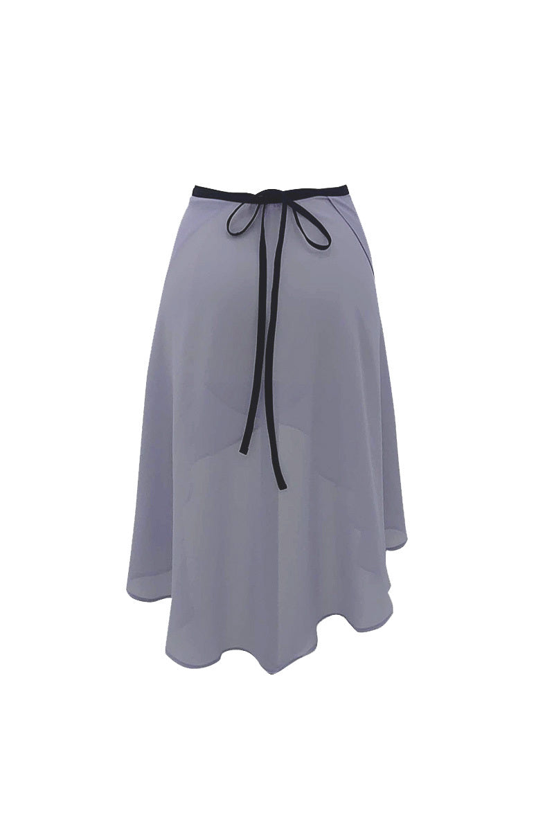 black ribbon wrap skirt / grayish blue