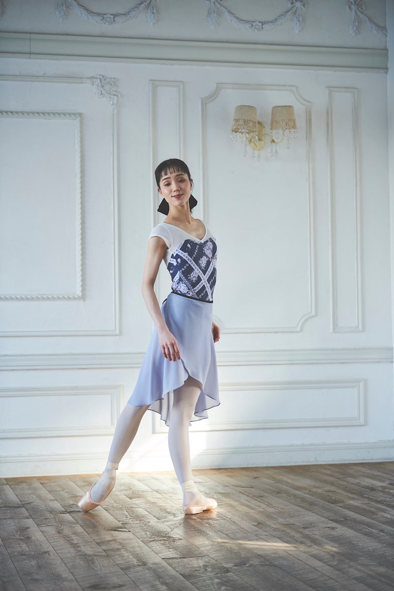 black ribbon wrap skirt / grayish blue