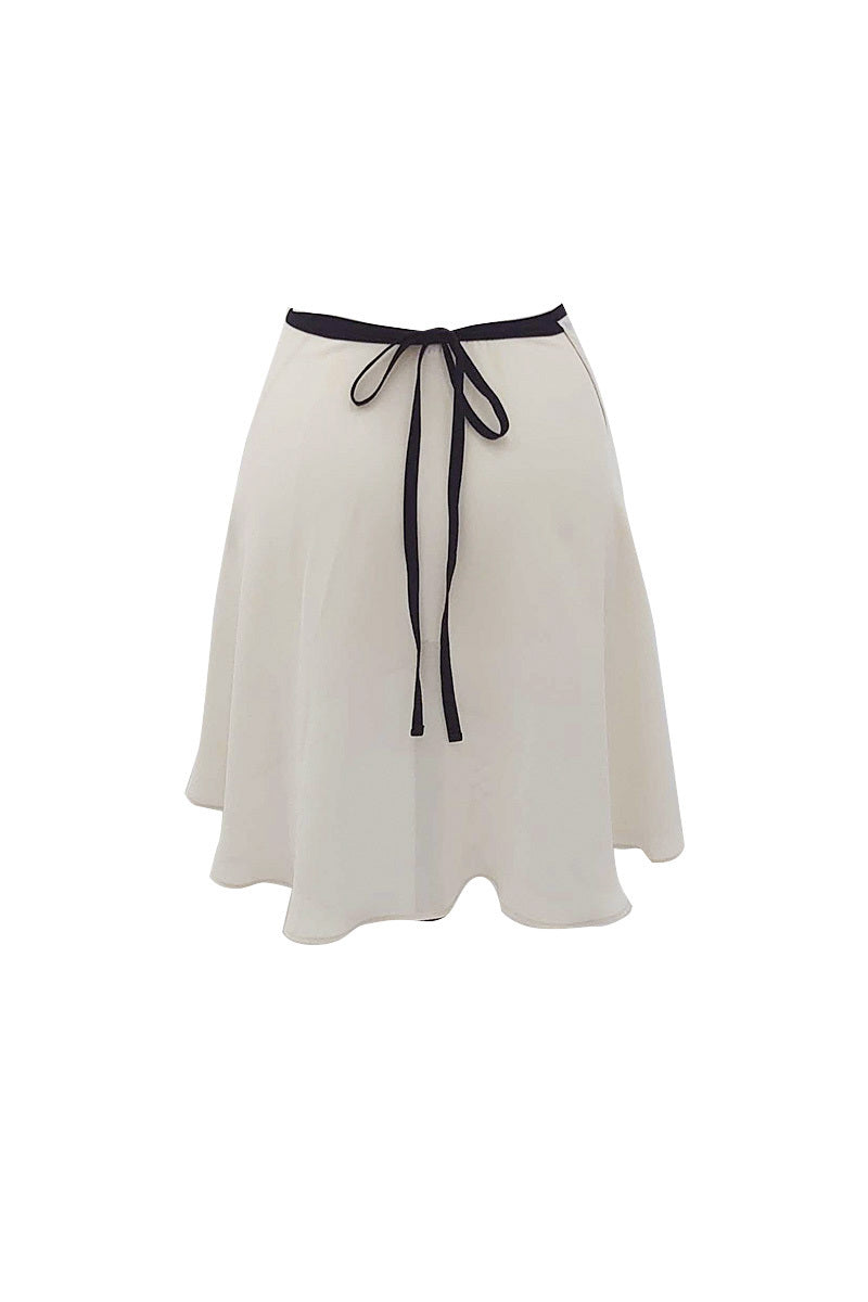 black ribbon wrap skirt / short / ivory