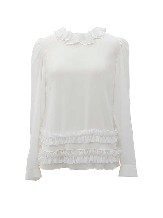 petal frill blouse / white