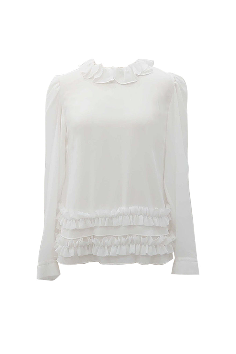 petal frill blouse / white