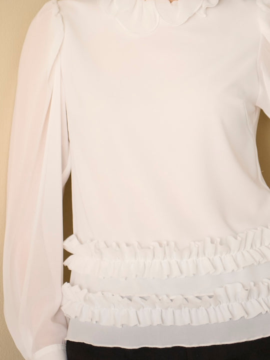 petal frill blouse / white