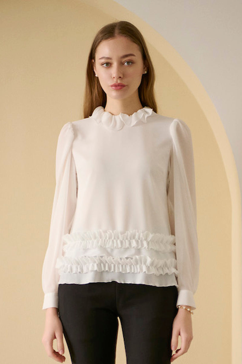 petal frill blouse / white