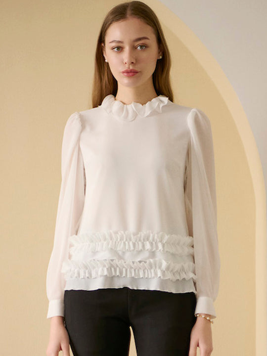 petal frill blouse / white