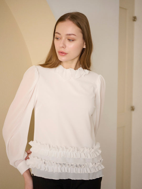 petal frill blouse / white