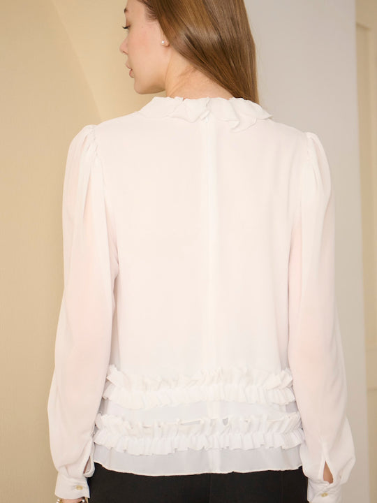 petal frill blouse / white