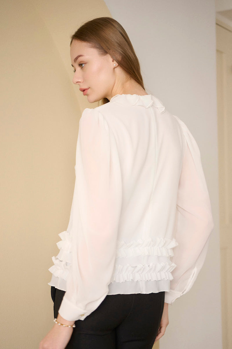 petal frill blouse / white