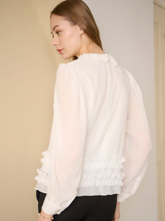 petal frill blouse / white