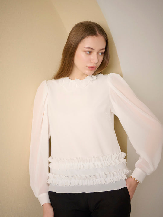 petal frill blouse / white