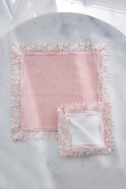 Chikazawa Lace Co. × stina Leotard Handkerchief [Set of 2] / Pink-White