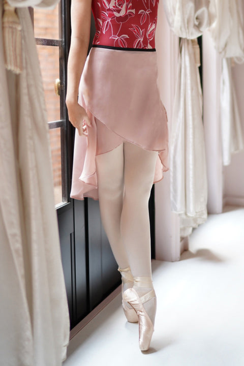 black ribbon wrap skirt / dusty pink