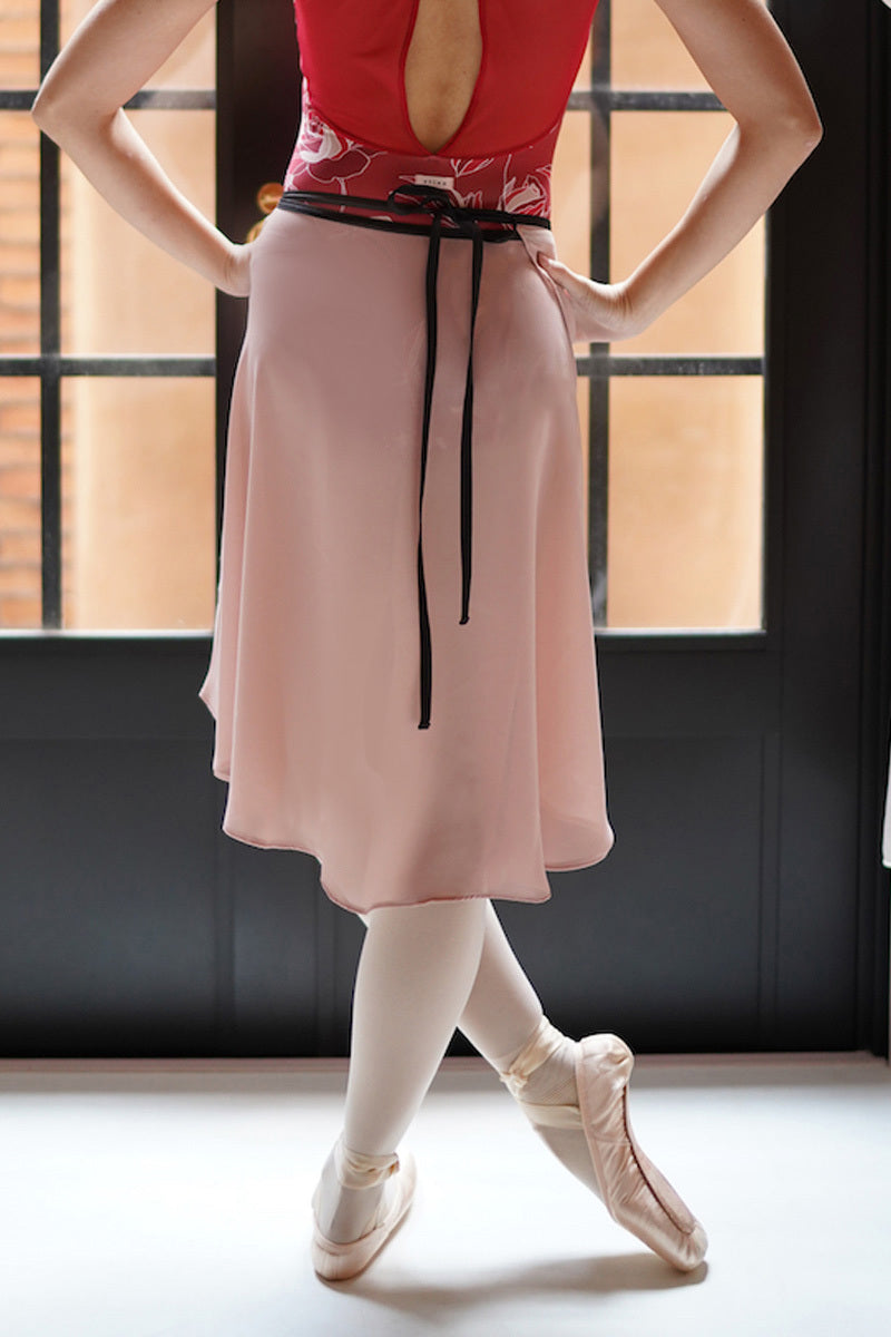 black ribbon wrap skirt / dusty pink