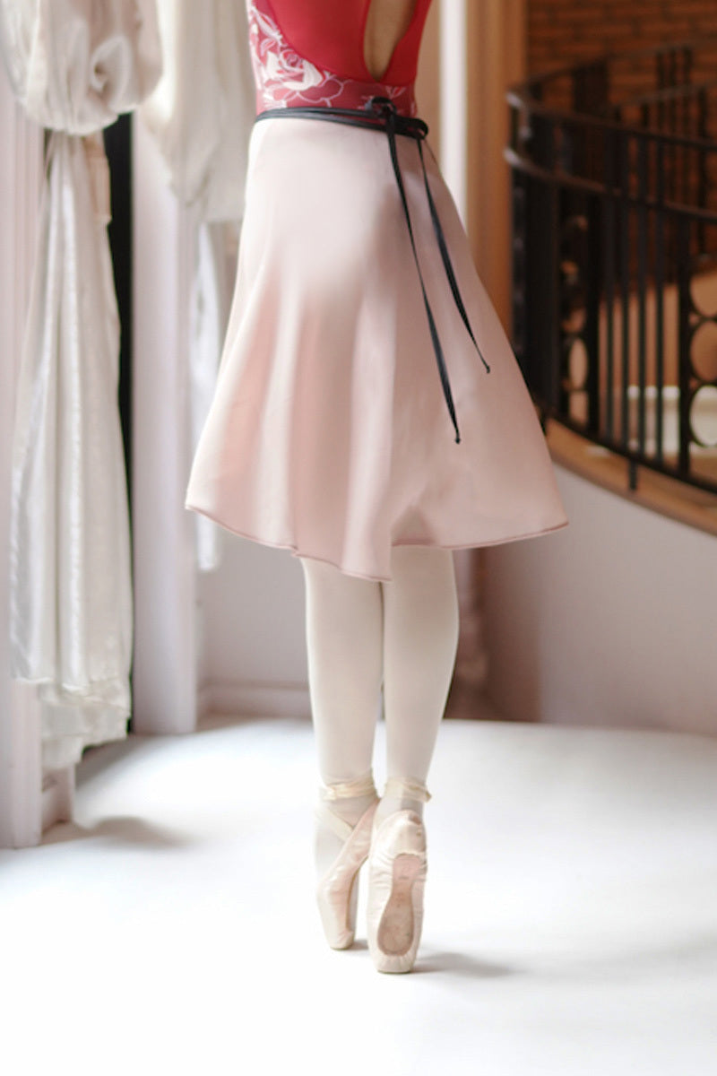 black ribbon wrap skirt / dusty pink