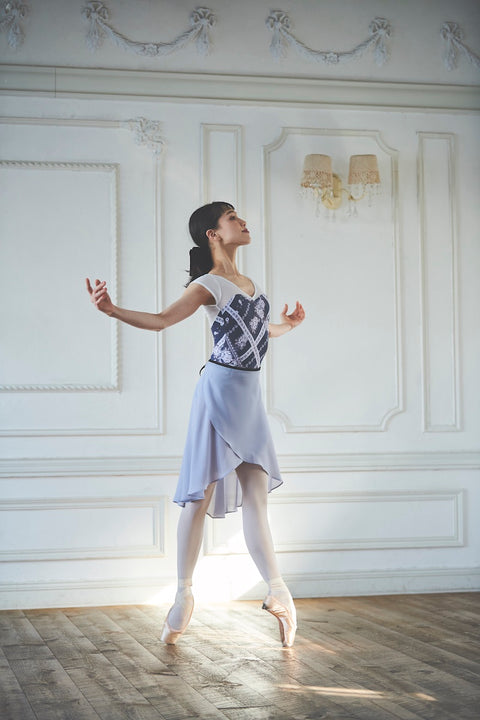 black ribbon wrap skirt / grayish blue