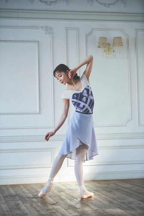 black ribbon wrap skirt / grayish blue