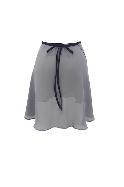 black ribbon wrap skirt / short / gray