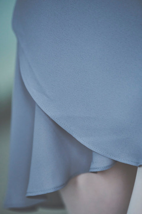 black ribbon wrap skirt / short / gray