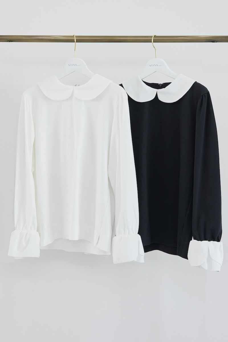 stina / dot puff sleeve blouse / black