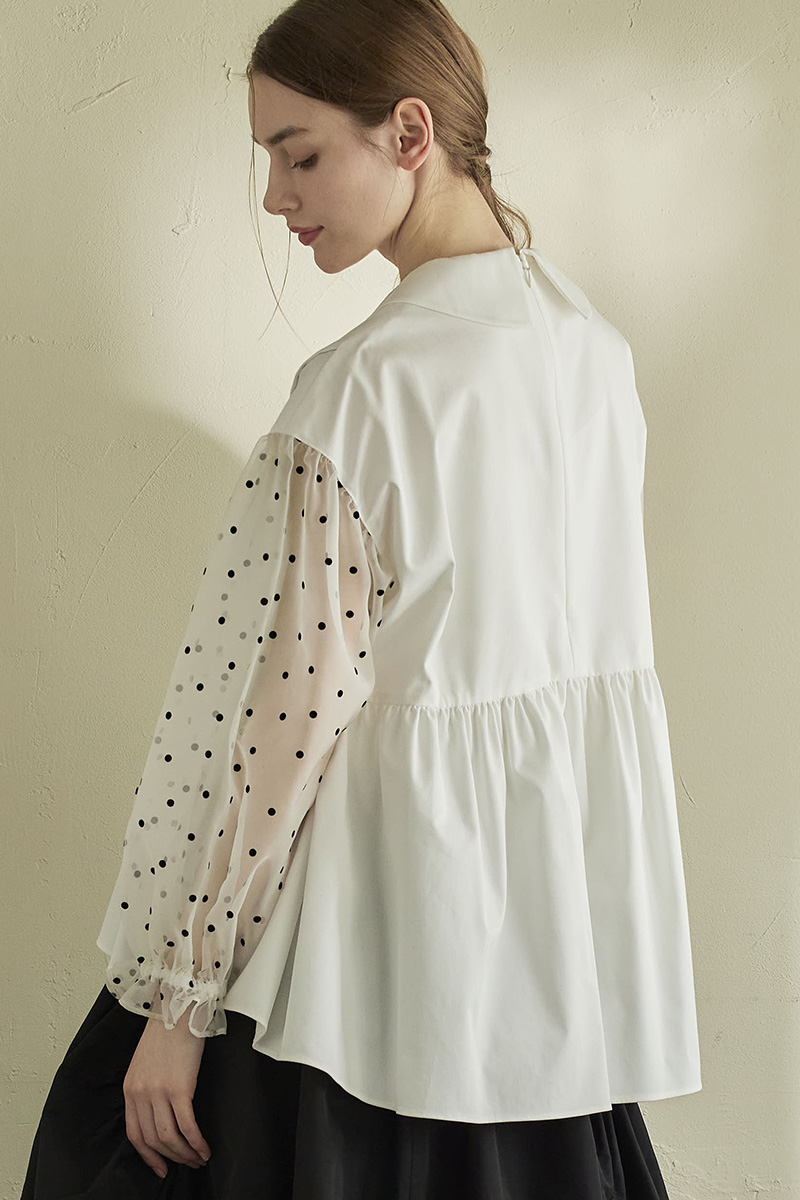 stina / dot puff sleeve blouse / white