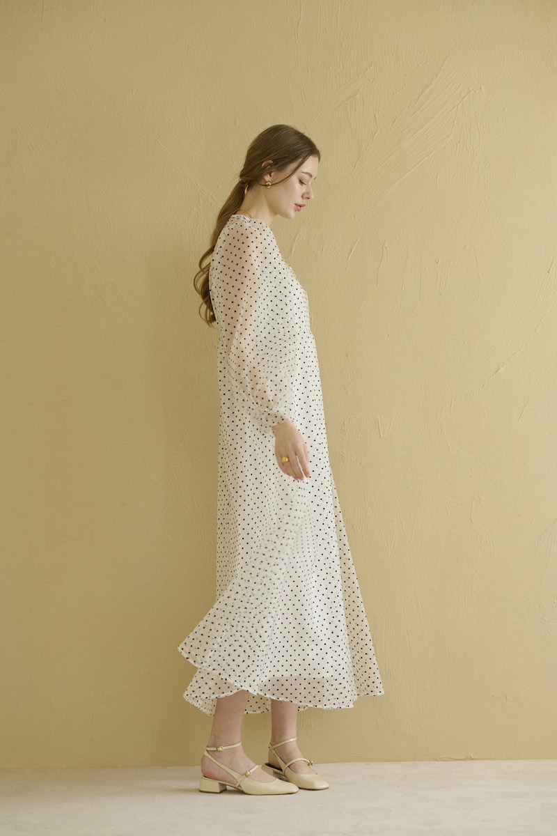 STINA dot organdy dress / white-