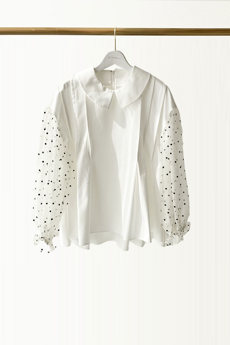 stina / dot puff sleeve blouse / white