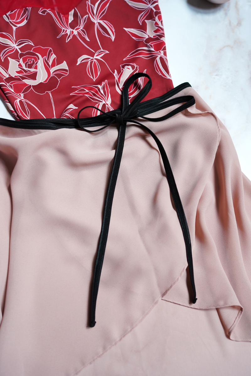 stina / black ribbon wrap skirt / dusty pink